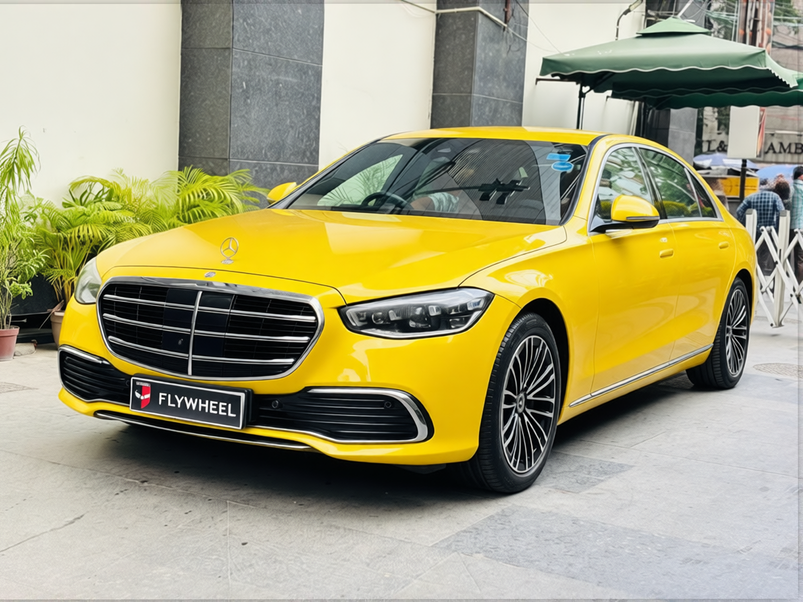 Mercedes-Benz S-Class rendered in Racing Yellow gloss paint