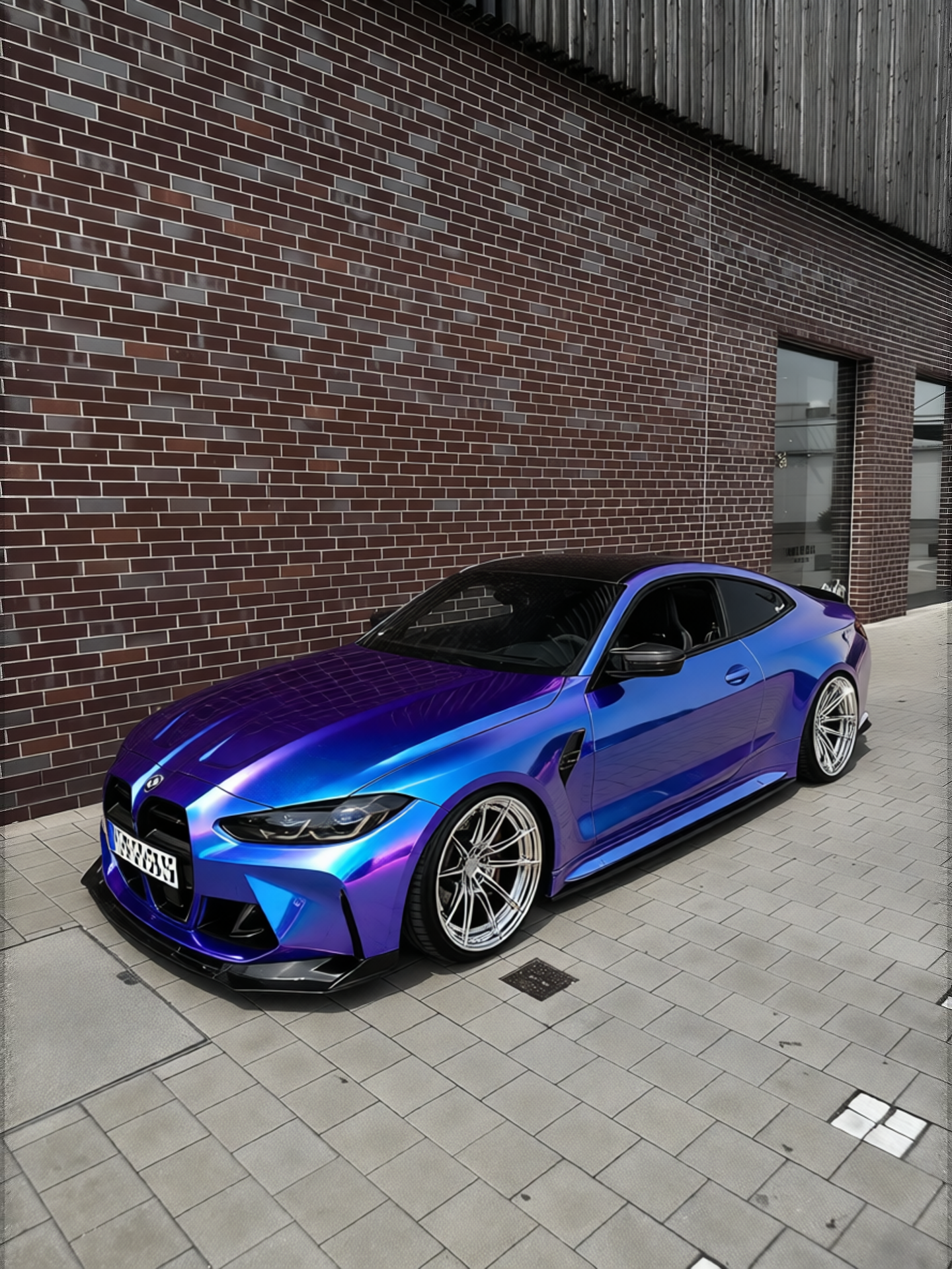 BMW M4 rendered in Glossy Auroral Blue Purple gloss wrap