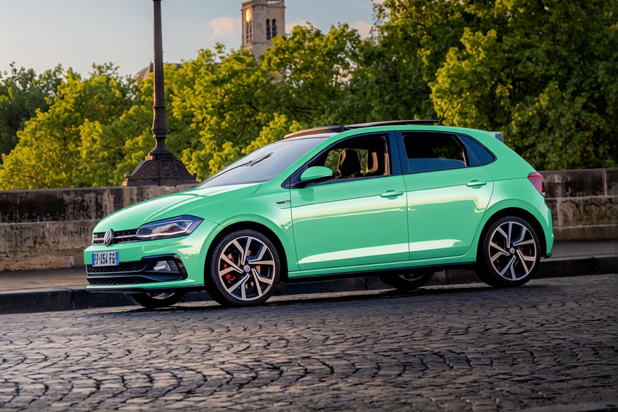Volkswagen Polo GTI rendered in Super Gloss Pearl Neon Mint gloss wrap