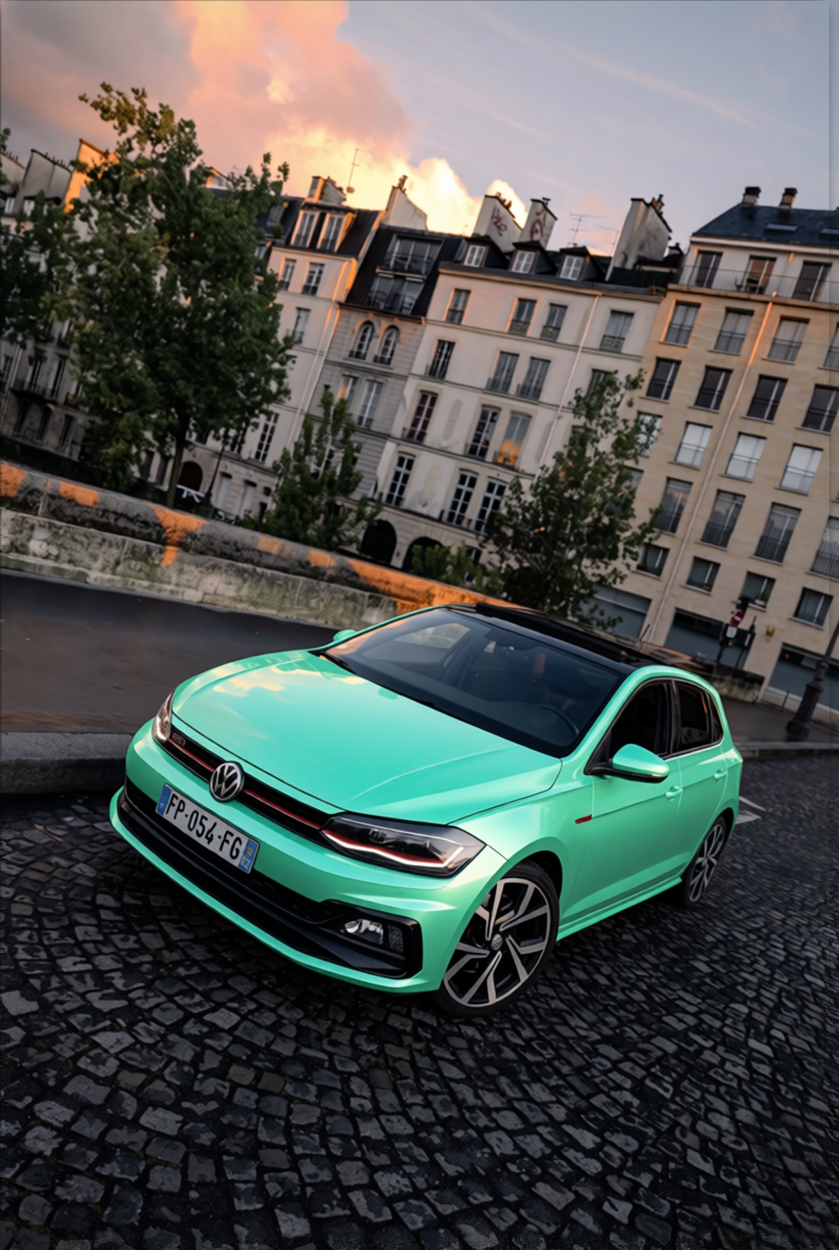 Volkswagen Polo GTI rendered in Super Gloss Pearl Neon Mint gloss wrap