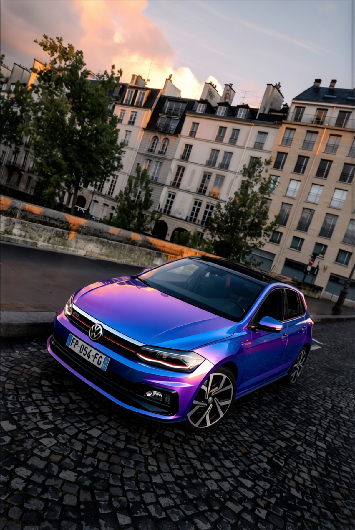 Volkswagen Polo GTI rendered in Glossy Auroral Blue Purple gloss wrap